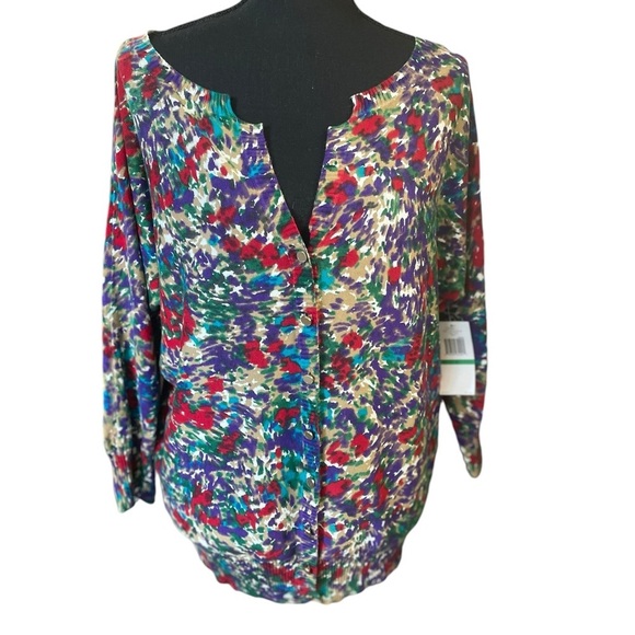 Calvin Klein Womens Sweater L  Multicolored Knitted 3/4 Sleeves Cardigan Button - Picture 1 of 10